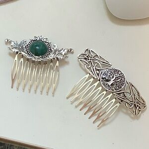 Silver and Green Hair Comb Set